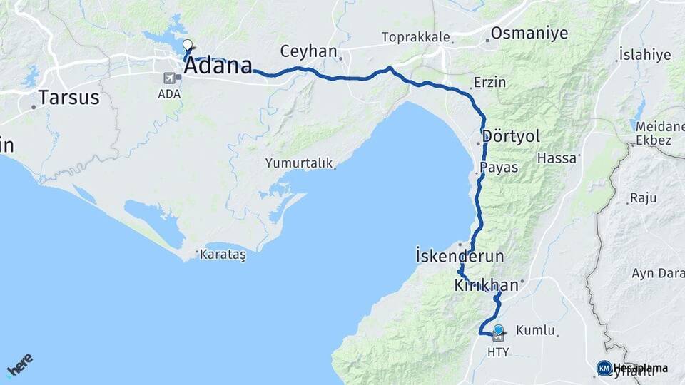 Hatay Havalimanı Çukurova Üniversitesi Arası Kaç Km - Yol Tarifi