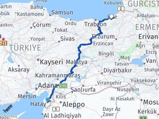Hatay Hemşin Rize Arası Kaç Km - Yol Haritası