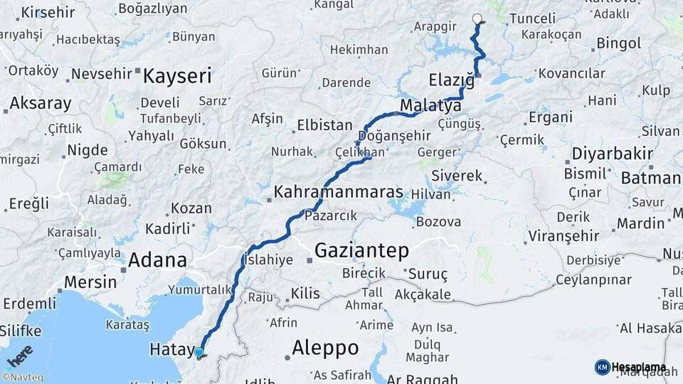 Hatay Hozat Tunceli Arası Kaç Km - Yol Haritası