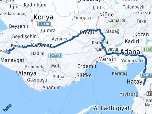 Hatay İbradı Antalya Arası Kaç Km - Yol Haritası