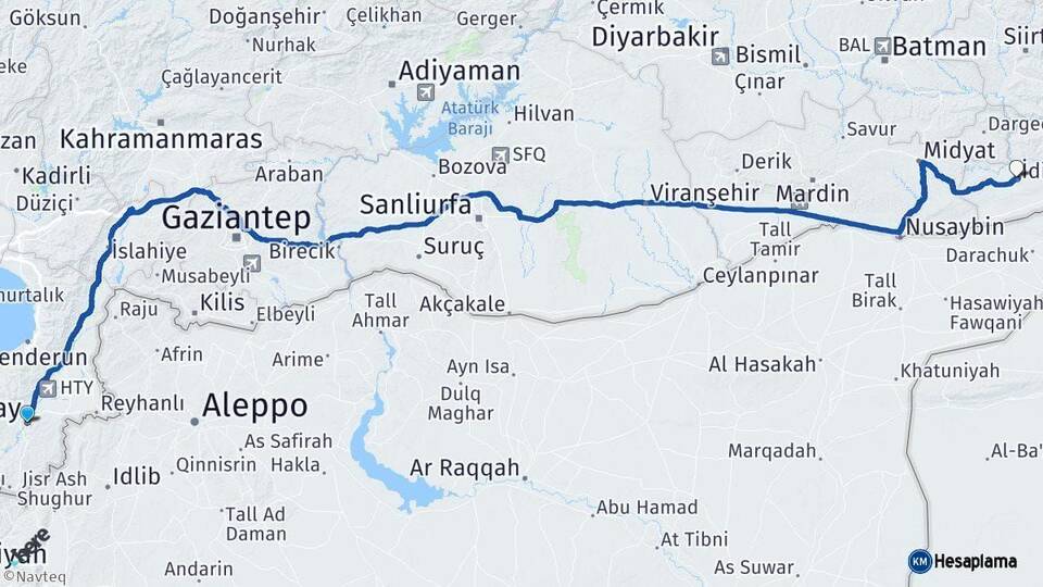 Hatay İdil Şırnak Arası Kaç Km - Yol Haritası