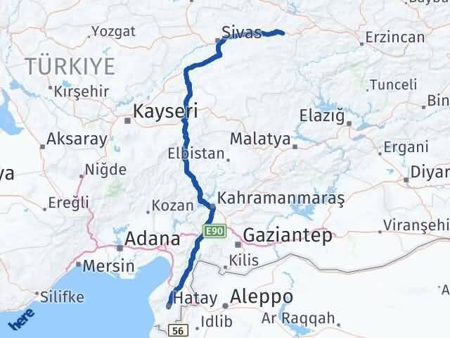 Hatay İmranlı Sivas Arası Kaç Km - Yol Haritası
