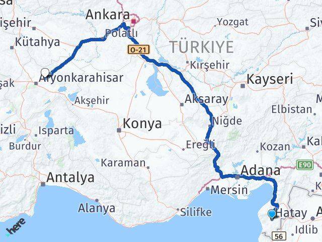 Hatay İscehisar Afyonkarahisar Arası Kaç Km - Yol Haritası