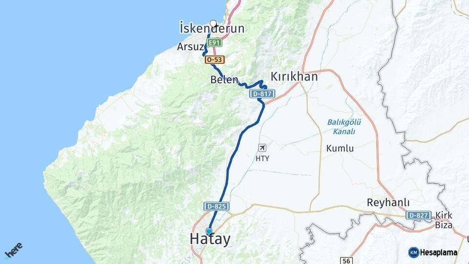 Hatay İskenderun Arası Kaç Km - Yol Haritası