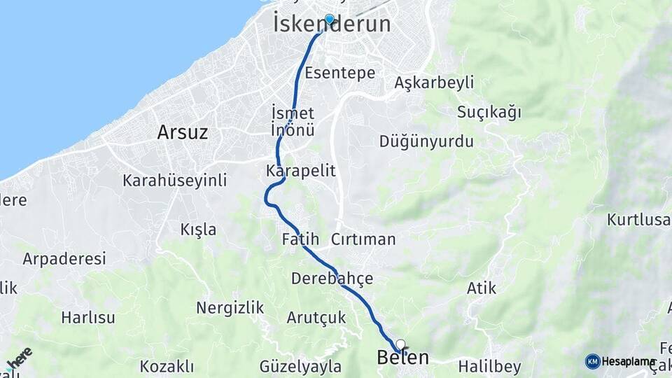 Hatay İskenderun Belen Arası Kaç Km - Yol Haritası