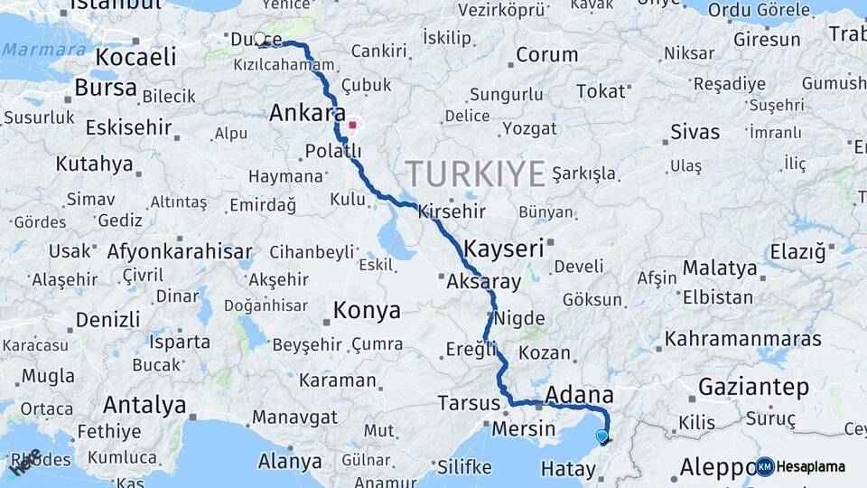 Hatay İskenderun Bolu Arası Kaç Km - Yol Haritası