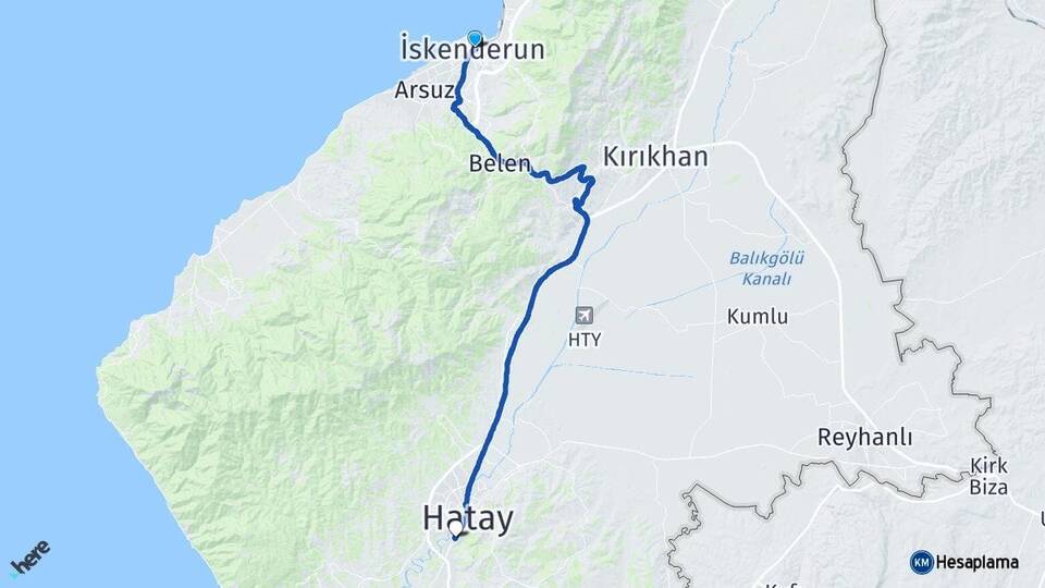 Hatay İskenderun Defne Arası Kaç Km - Yol Haritası