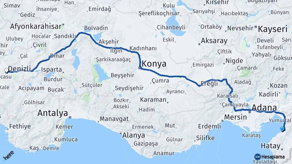 Hatay İskenderun Denizli Arası Kaç Km - Yol Haritası