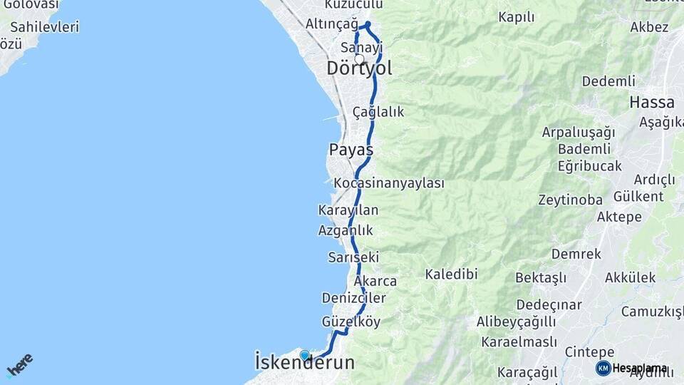 Hatay İskenderun Dörtyol Arası Kaç Km - Yol Haritası