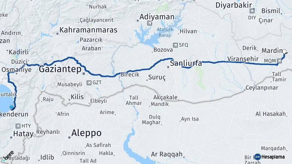 Hatay İskenderun Mardin Arası Kaç Km - Yol Haritası