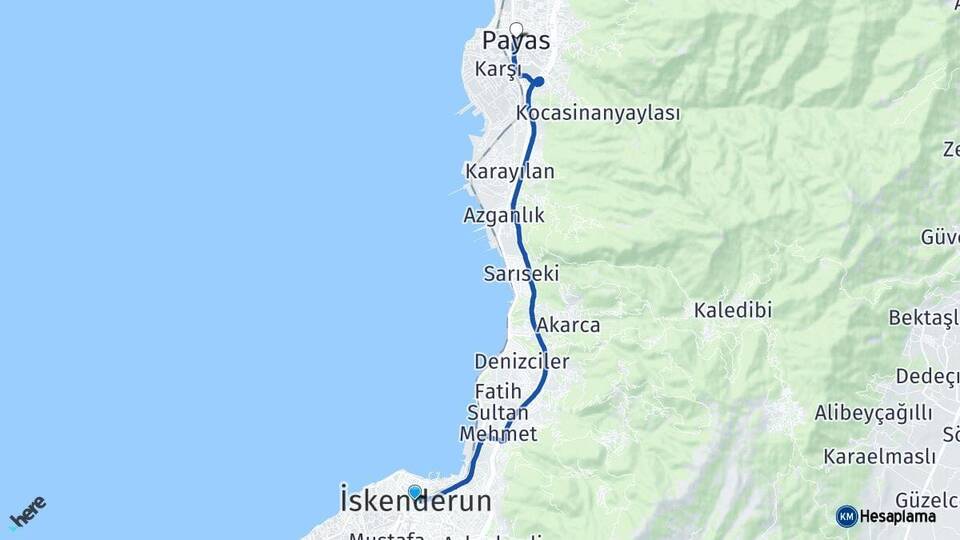 Hatay İskenderun Payas Arası Kaç Km - Yol Haritası