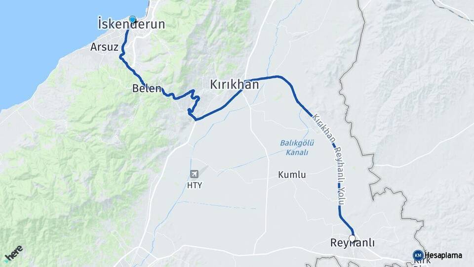 Hatay İskenderun Reyhanlı Arası Kaç Km - Yol Haritası
