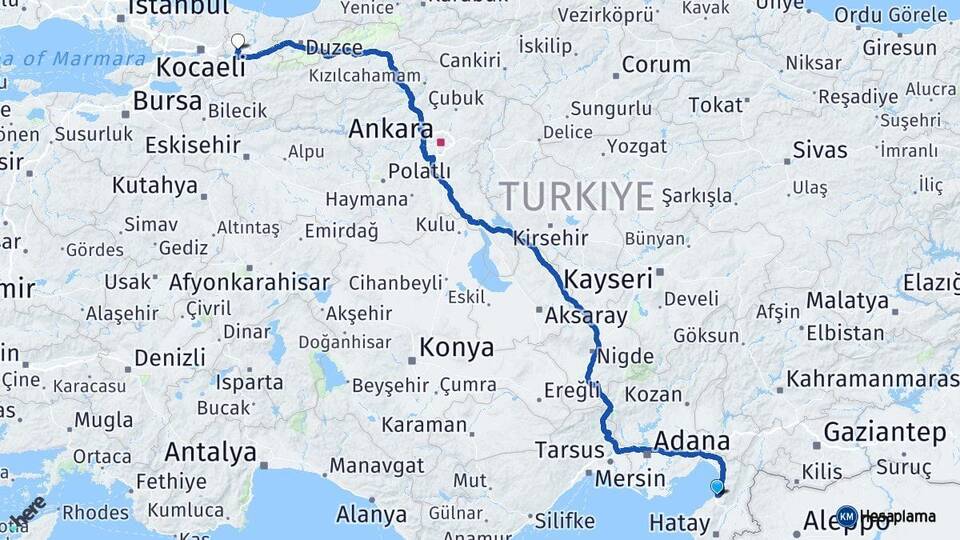 Hatay İskenderun Sakarya Arası Kaç Km - Yol Haritası