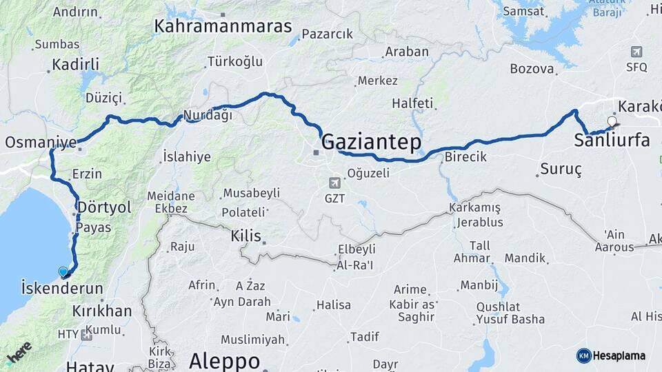Hatay İskenderun Şanlıurfa Arası Kaç Km - Yol Haritası