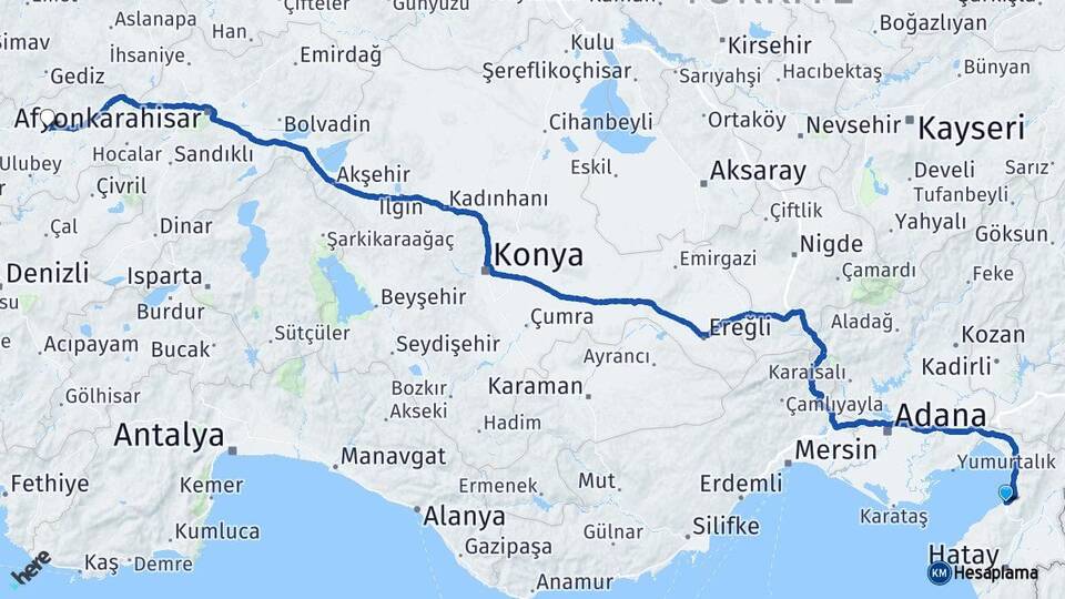 Hatay İskenderun Uşak Arası Kaç Km - Yol Haritası