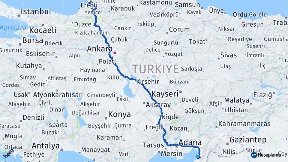 Hatay İskenderun Zonguldak Arası Kaç Km - Yol Haritası