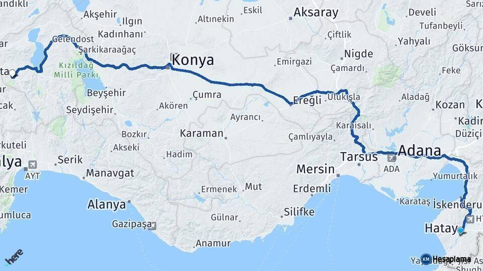 Hatay Isparta Arası Kaç Km - Yol Haritası