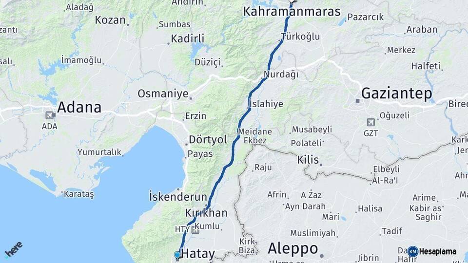 Hatay Kahramanmaraş Arası Kaç Km - Yol Haritası