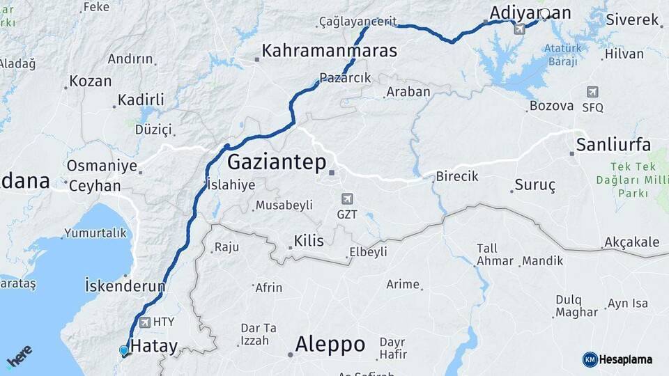 Hatay Kahta Adıyaman Arası Kaç Km - Yol Haritası