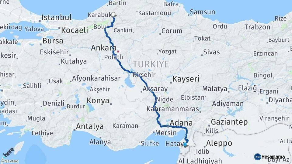 Hatay Karabük Arası Kaç Km - Yol Haritası