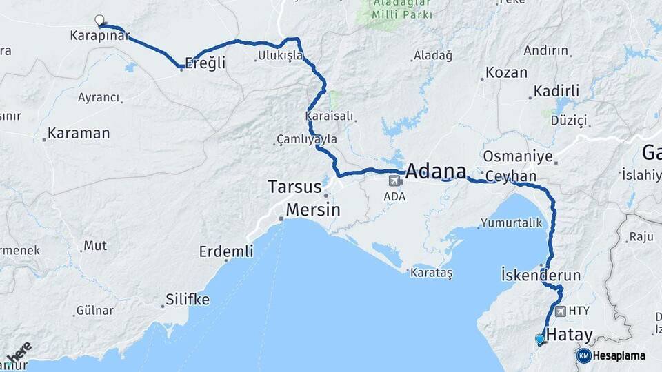 Hatay Karapınar Konya Arası Kaç Km - Yol Haritası