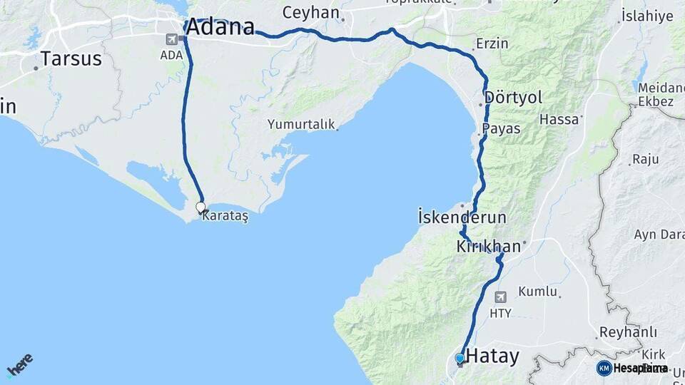 Hatay Karataş Adana Arası Kaç Km - Yol Haritası