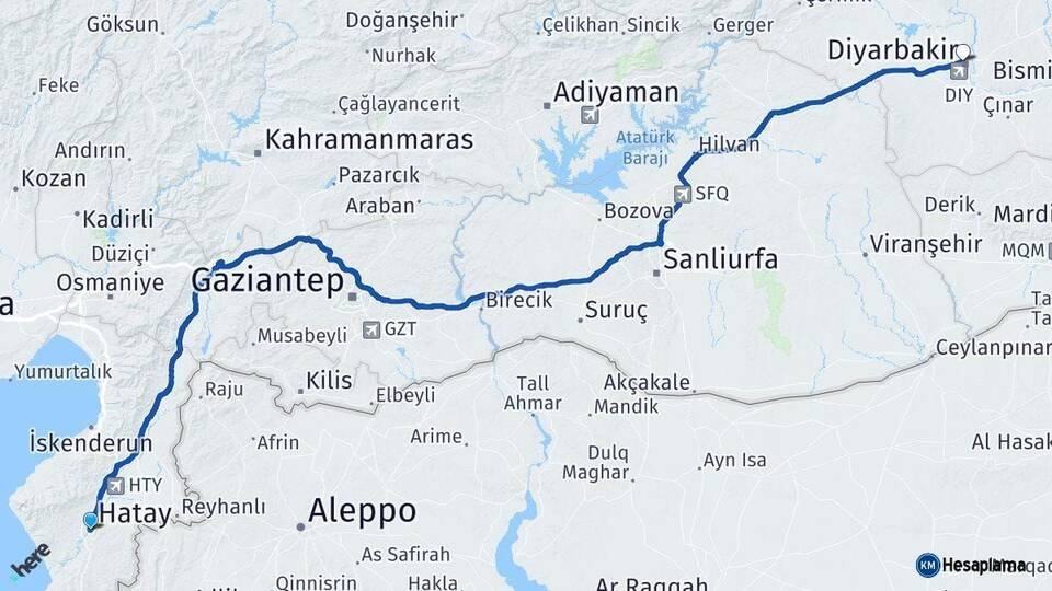 Hatay Kayapınar Diyarbakır Arası Kaç Km - Yol Haritası
