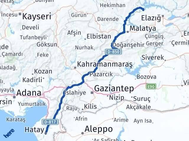 Hatay Keban Elazığ Arası Kaç Km - Yol Haritası