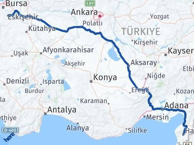 Hatay Keles Bursa Arası Kaç Km - Yol Haritası