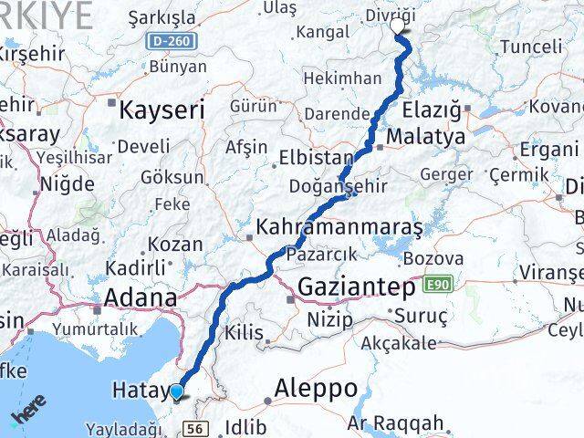 Hatay Kemaliye Erzincan Arası Kaç Km - Yol Haritası