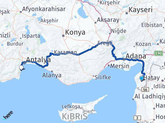 Hatay Kemer Antalya Arası Kaç Km - Yol Haritası