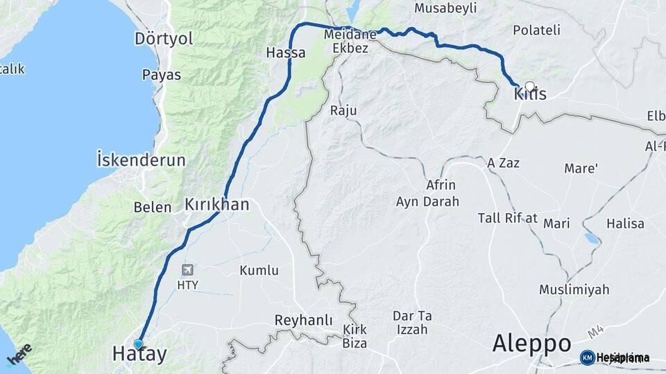Hatay Kilis Arası Kaç Km - Yol Haritası