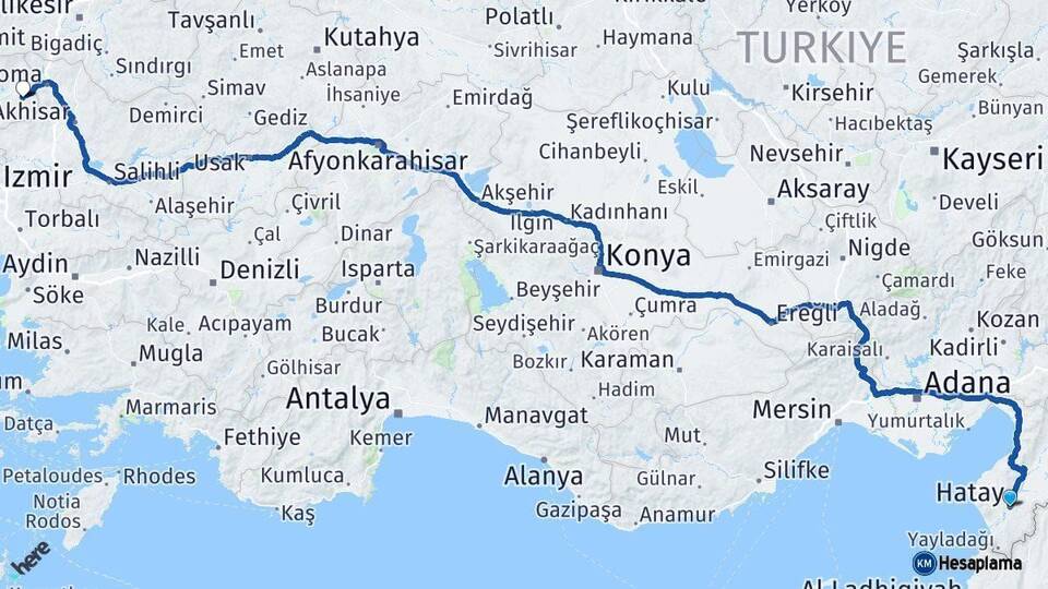 Hatay Kınık İzmir Arası Kaç Km - Yol Haritası