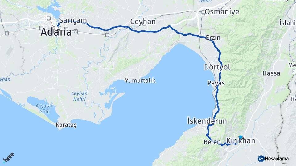 Hatay Kırıkhan Adana Arası Kaç Km - Yol Haritası