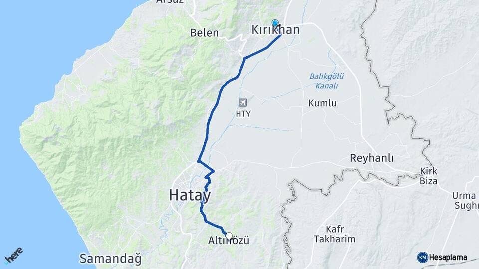 Hatay Kırıkhan Altınözü Arası Kaç Km - Yol Haritası
