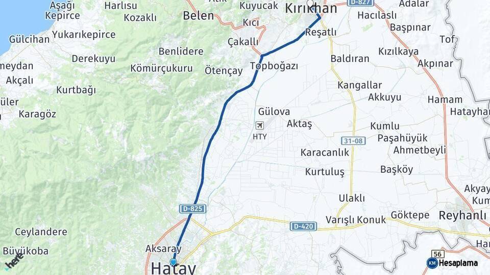 Hatay Kırıkhan Arası Kaç Km - Yol Haritası