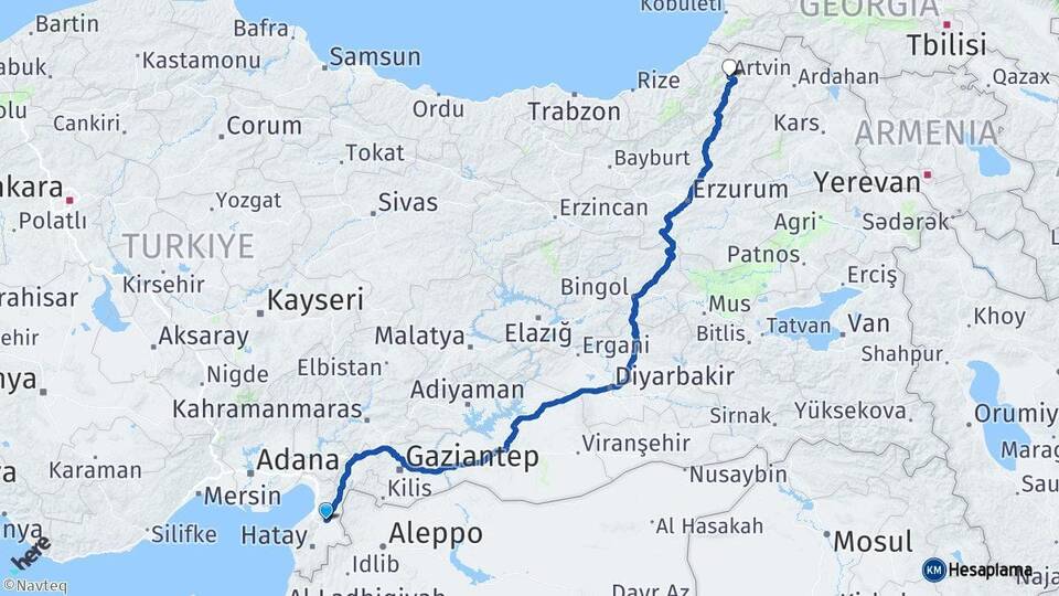 Hatay Kırıkhan Artvin Arası Kaç Km - Yol Haritası