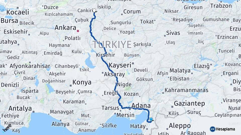 Hatay Kırıkhan Çankırı Arası Kaç Km - Yol Haritası