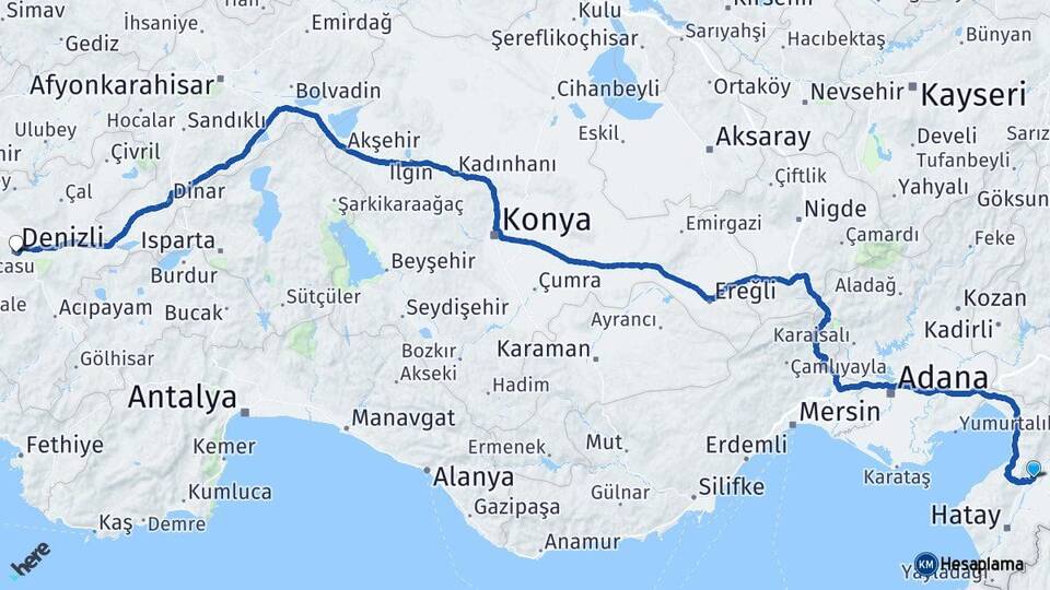 Hatay Kırıkhan Denizli Arası Kaç Km - Yol Haritası