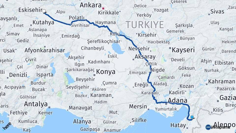 Hatay Kırıkhan Eskişehir Arası Kaç Km - Yol Haritası
