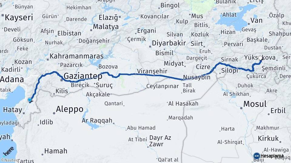 Hatay Kırıkhan Hakkari Arası Kaç Km - Yol Haritası