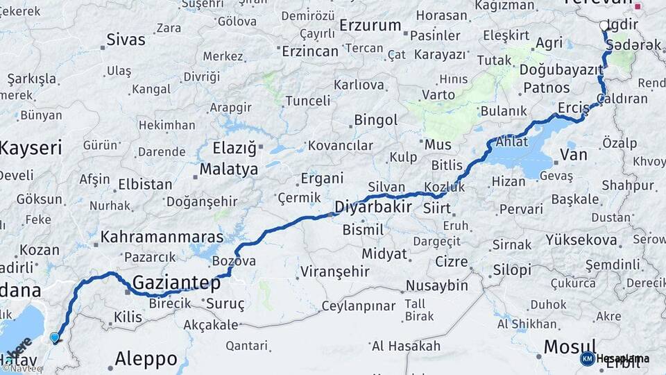 Hatay Kırıkhan Iğdır Arası Kaç Km - Yol Haritası