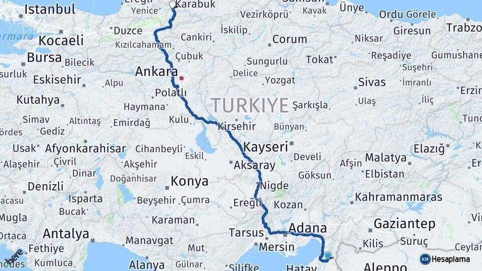 Hatay Kırıkhan Karabük Arası Kaç Km - Yol Haritası