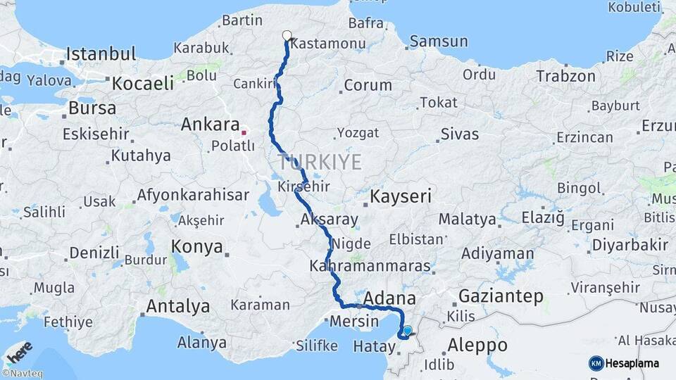 Hatay Kırıkhan Kastamonu Arası Kaç Km - Yol Haritası