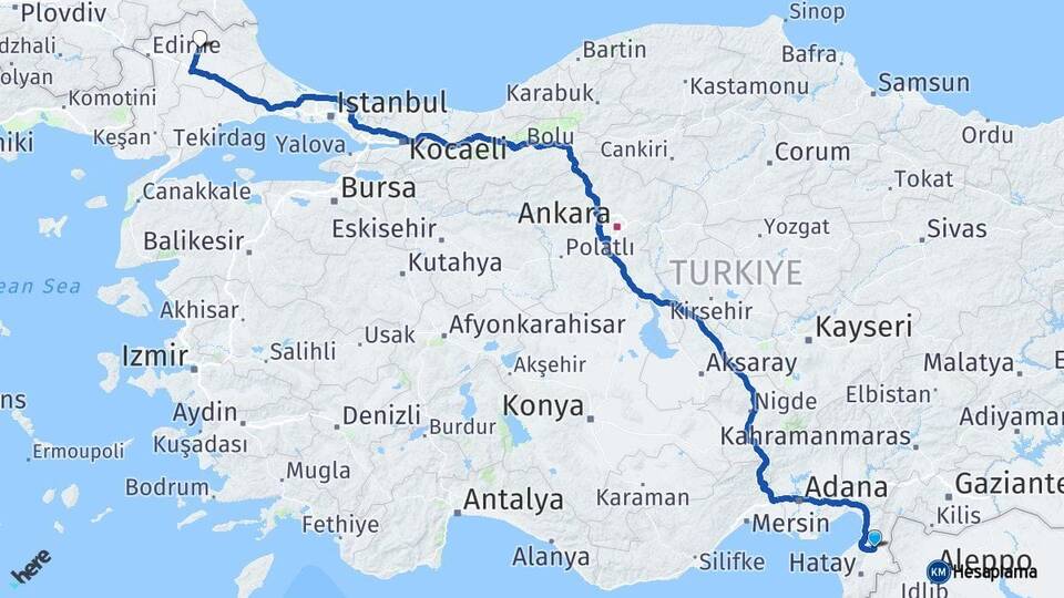 Hatay Kırıkhan Kırklareli Arası Kaç Km - Yol Haritası