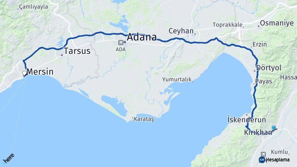Hatay Kırıkhan Mersin Arası Kaç Km - Yol Haritası