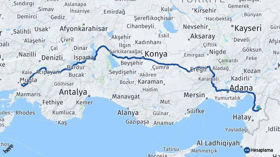 Hatay Kırıkhan Muğla Arası Kaç Km - Yol Haritası