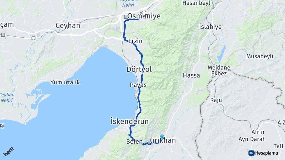 Hatay Kırıkhan Osmaniye Arası Kaç Km - Yol Haritası