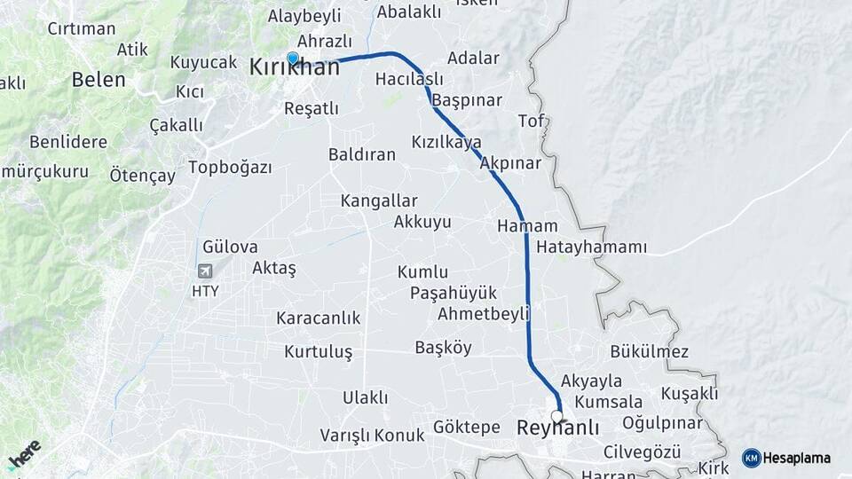 Hatay Kırıkhan Reyhanlı Arası Kaç Km - Yol Haritası