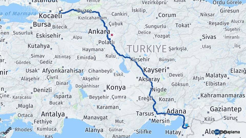 Hatay Kırıkhan Sakarya Arası Kaç Km - Yol Haritası